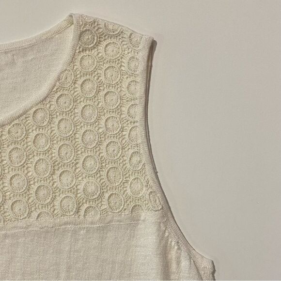Talbots Petite Ivory Color Crochet Linen Sleeveless Top Tank Women's Size XLp - Picture 4 of 12